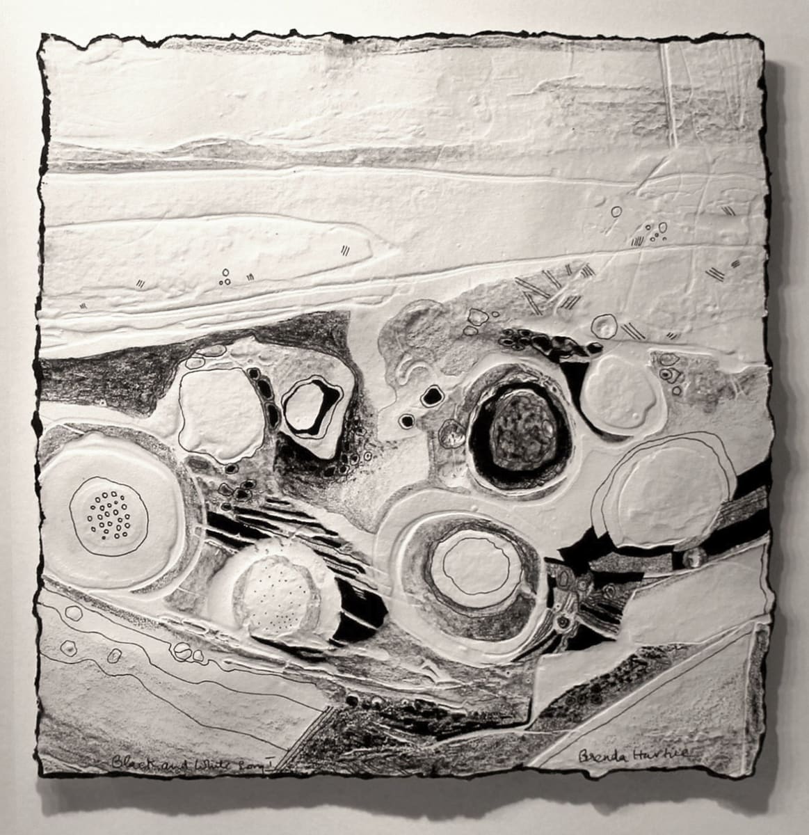 Black & White Song I by Brenda Hartill  Image: embossed mixed media