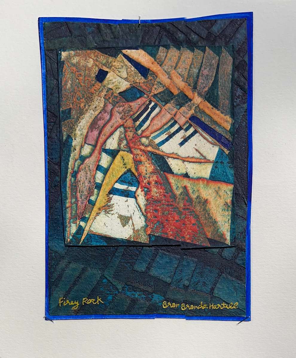 Fiery Rock by Brenda Hartill  Image: Small warm colour abstract landscape
