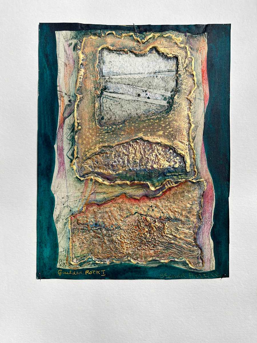 Guilded Rock I by Brenda Hartill  Image: Small abstract embossed watercolour
