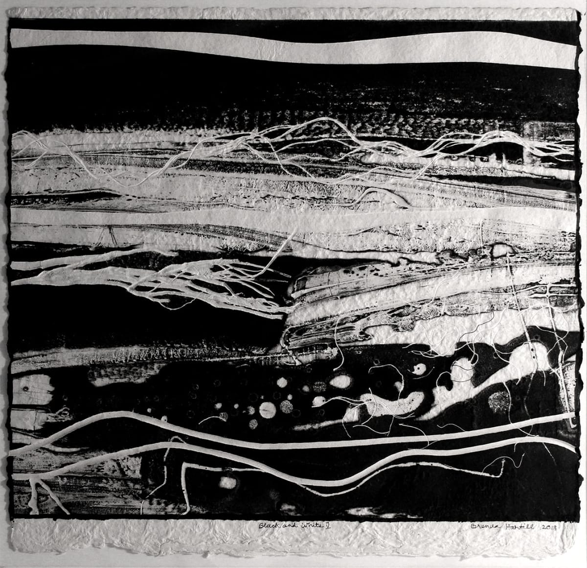 Black and White V by Brenda Hartill  Image: One of a series of embossed monoprints