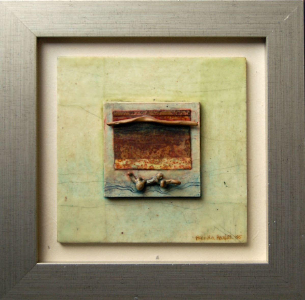 Land Drift II by Brenda Hartill  Image: One of a series of painting/collages embedded in glowing encaustic wax