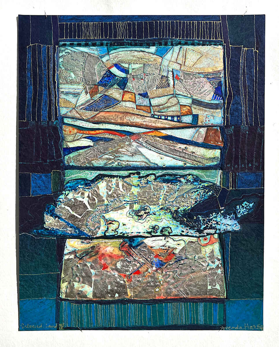 Silvered Land IV by Brenda Hartill  Image: Embossed Watercolour with Silver leaf and ink