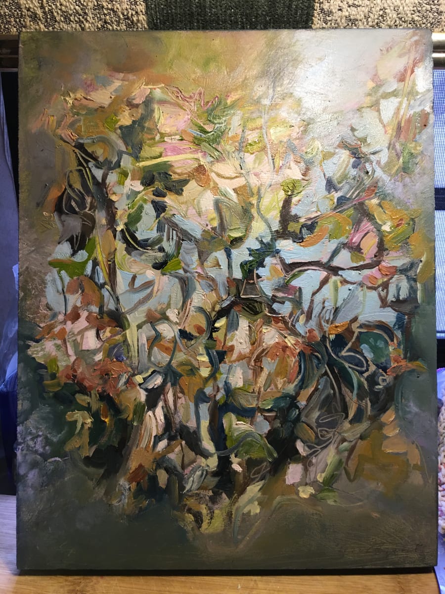The Colour Dance 1 by Carolyn Dawn Good  Image: Painted outside looking up through the trees on Vancouver Island.
