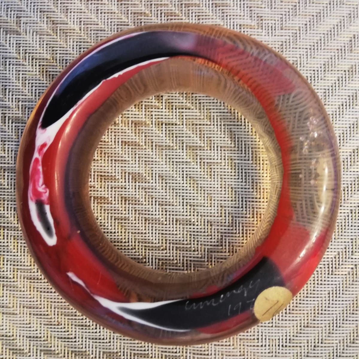 Clear, black, red donut bangle with diamonds  Image: Clear, black, red donut bangle with diamonds