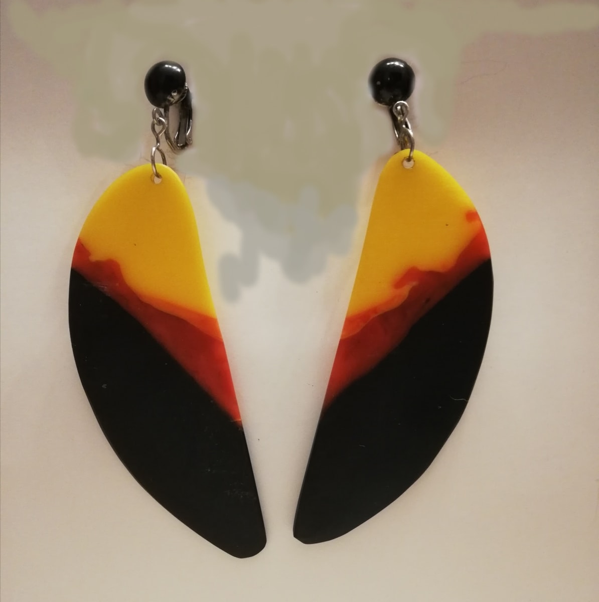 Black, yellow and red 'slice' earrings stainless steel clips  Image: Black, yellow and red 'slice' earrings stainless steel clips