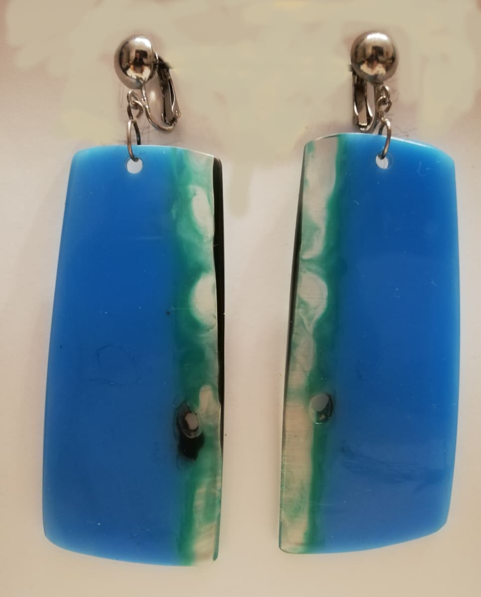 Blue, clear, green 'slice' earrings  Image: Blue, clear, green 'slice' earrings
