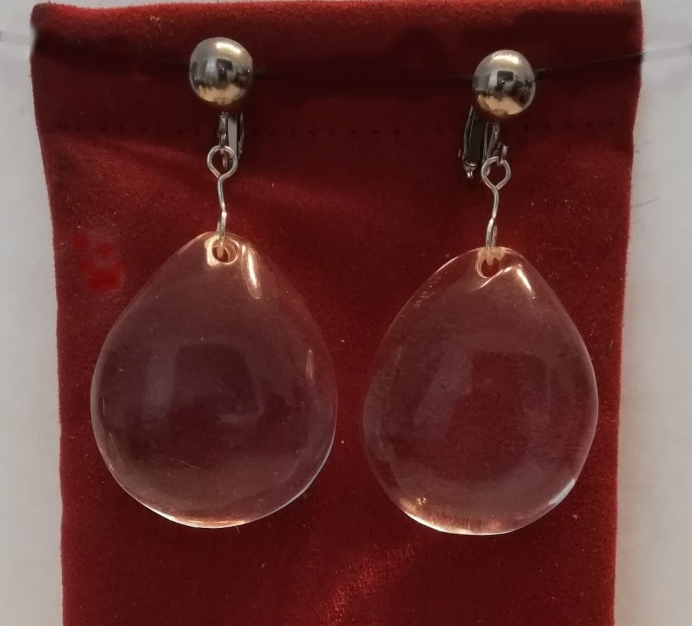 Lucite Large Bauble Earrings Sterling Post  Image: Lucite Large Bauble Earrings Sterling Post