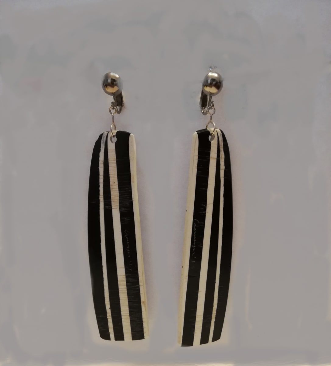 Black & White Stripe 'Slice' Earrings with stainless steel clips  Image: Black & White Stripe 'Slice' Earrings with stainless steel clips 