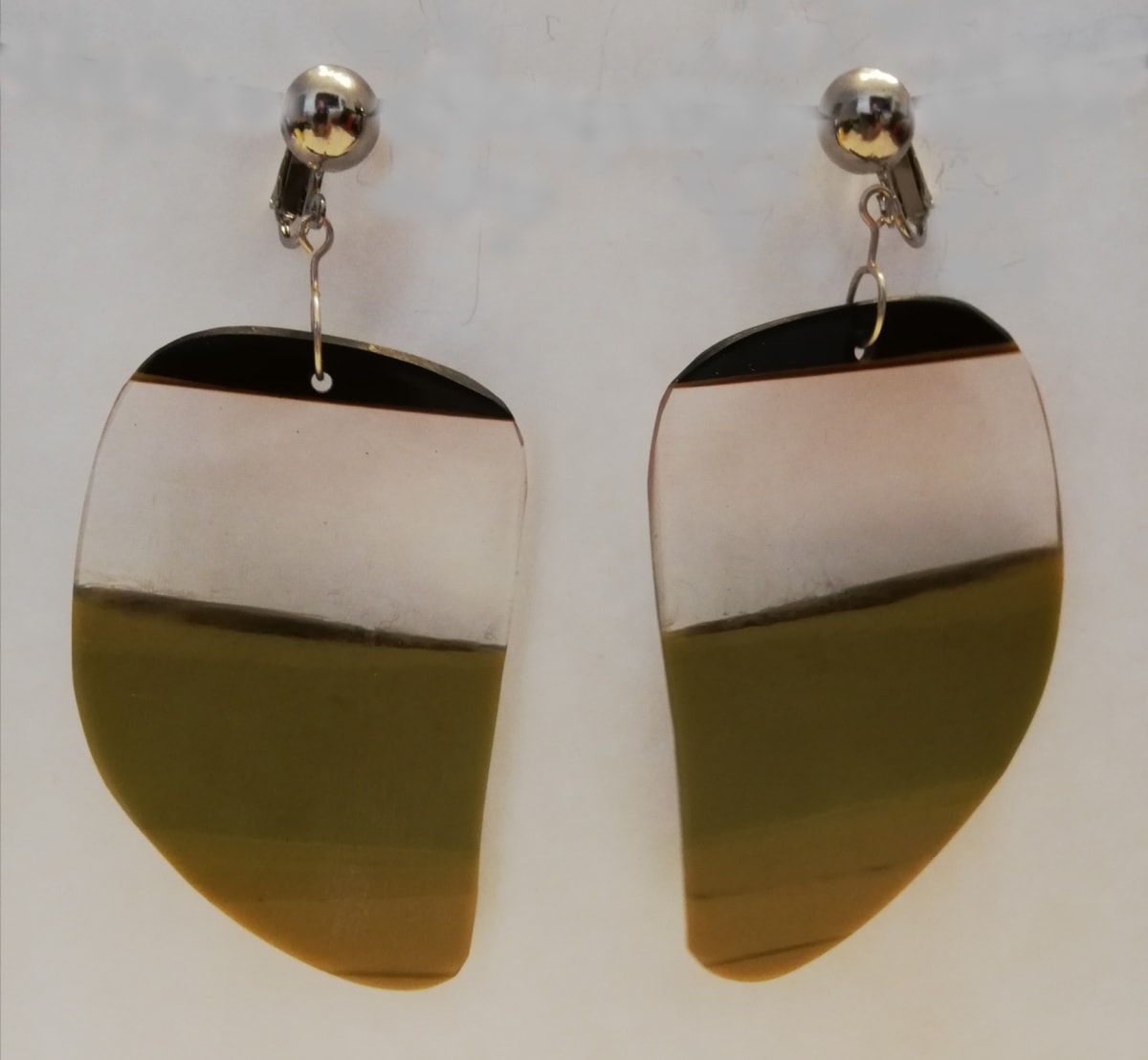 Olive, White, Black Stripe slice earrings  Image: Olive, White, Black Stripe slice earrings 