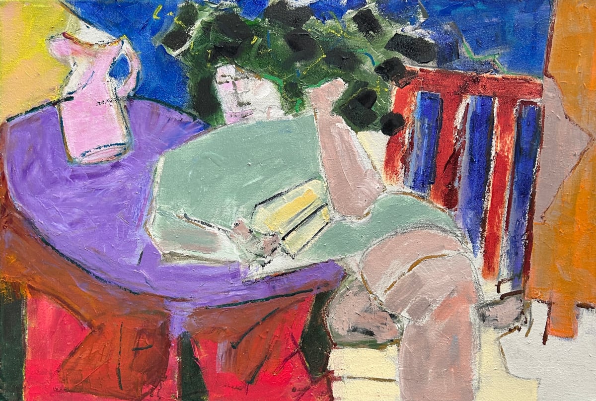 Reader (Pink Pitcher) by Steven Silvereaf  Image: Seated reader with pink pitcher