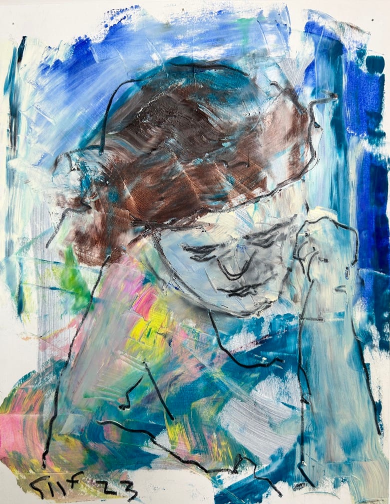 Untitled (seated figure) 5-12-23 by Steven Silvereaf  Image: Oil on prepared paper