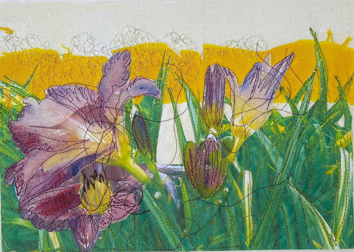 Limited Edition Giclee Print of  'One Day : July' by Susan D'souza  Image: A high quality, limited edition giclee print. From a series of twelve original textile applique and embroidery images created from a year's residency at Sussex Prairie Gardens in West Sussex in 2015-2016.