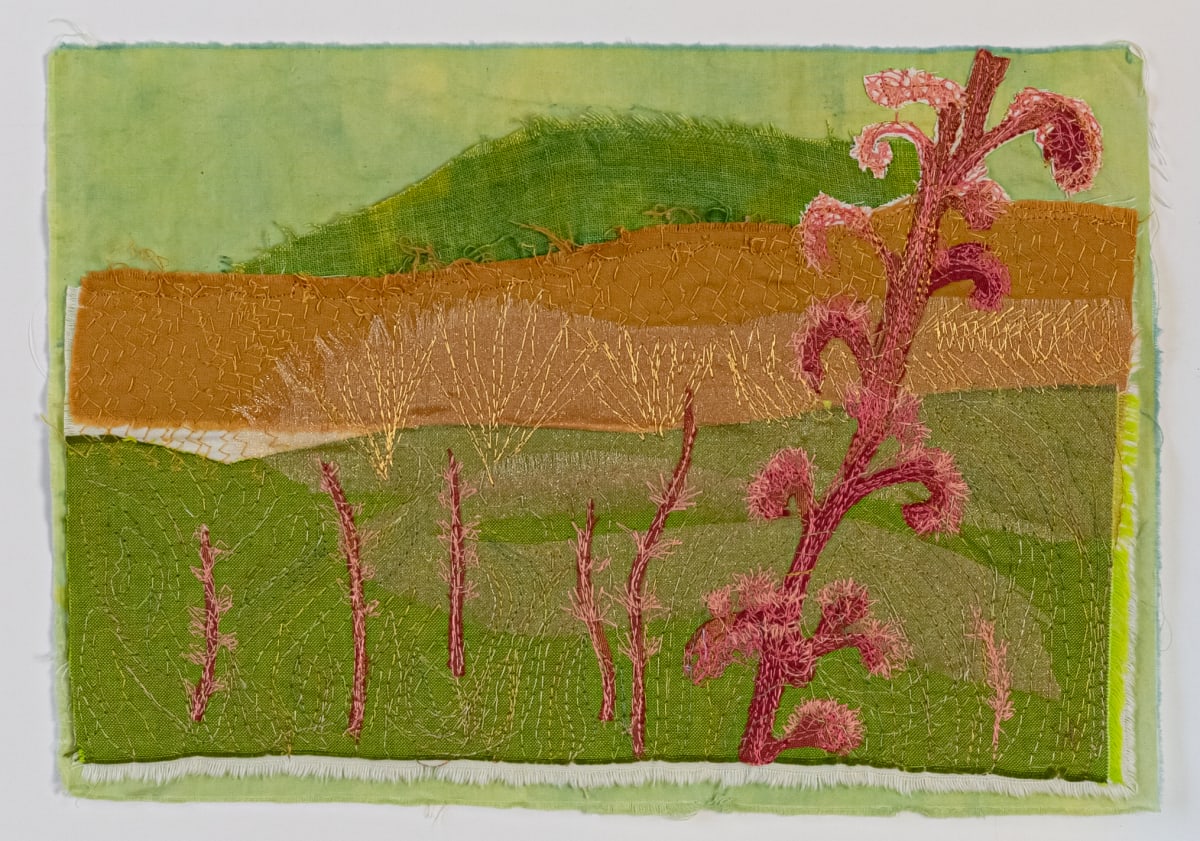 Limited Edition Print Everything Rosy : June by Susan D'souza  Image: Limited edition high quality giclee print from a series of twelve original textile applique and embroidery  images created from a residency at Sussex Prairie Gardens in West Sussex 2016