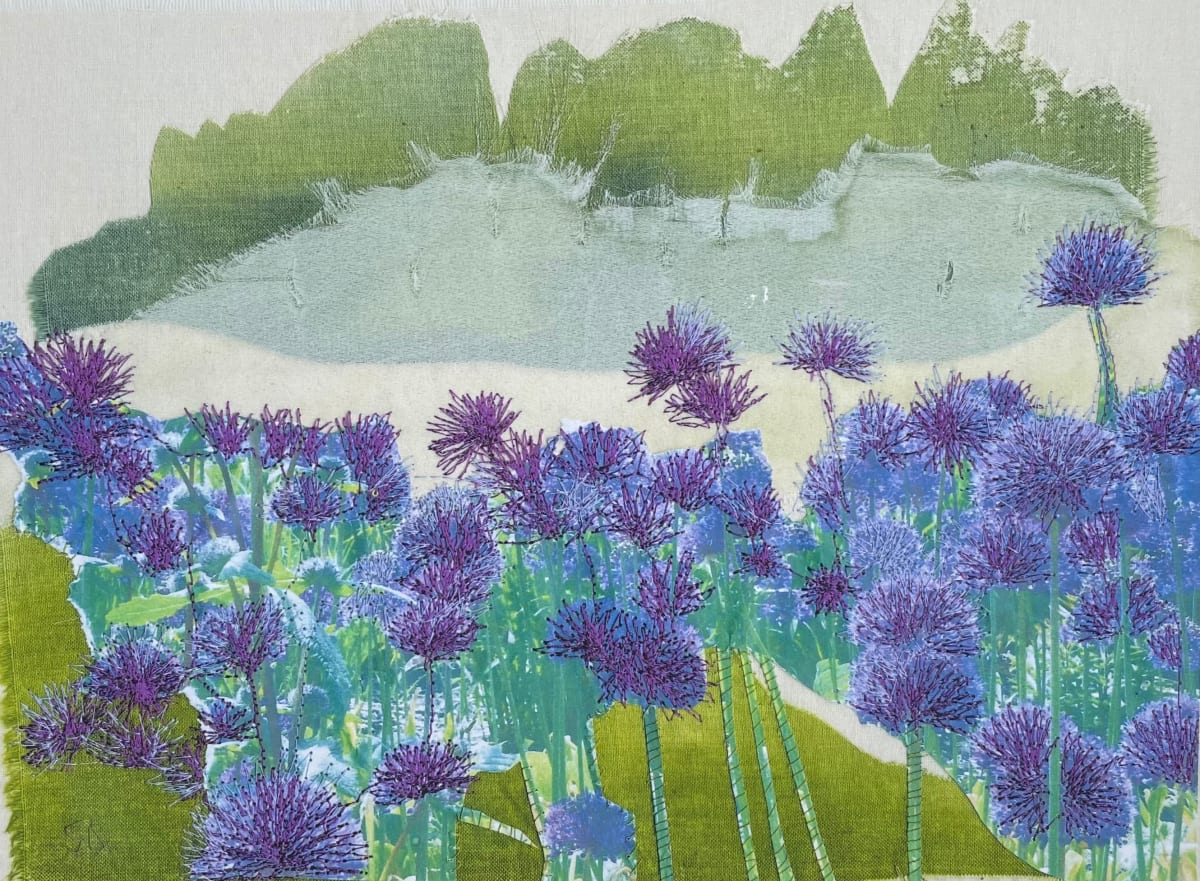Limited Edition Print of 'Purple Haze : May' by Susan D'souza  Image: A high quality, limited edition giclee print. From a series of twelve original textile applique and embroidery images created from a year's residency at Sussex Prairie Gardens in West Sussex in 2015-2016.