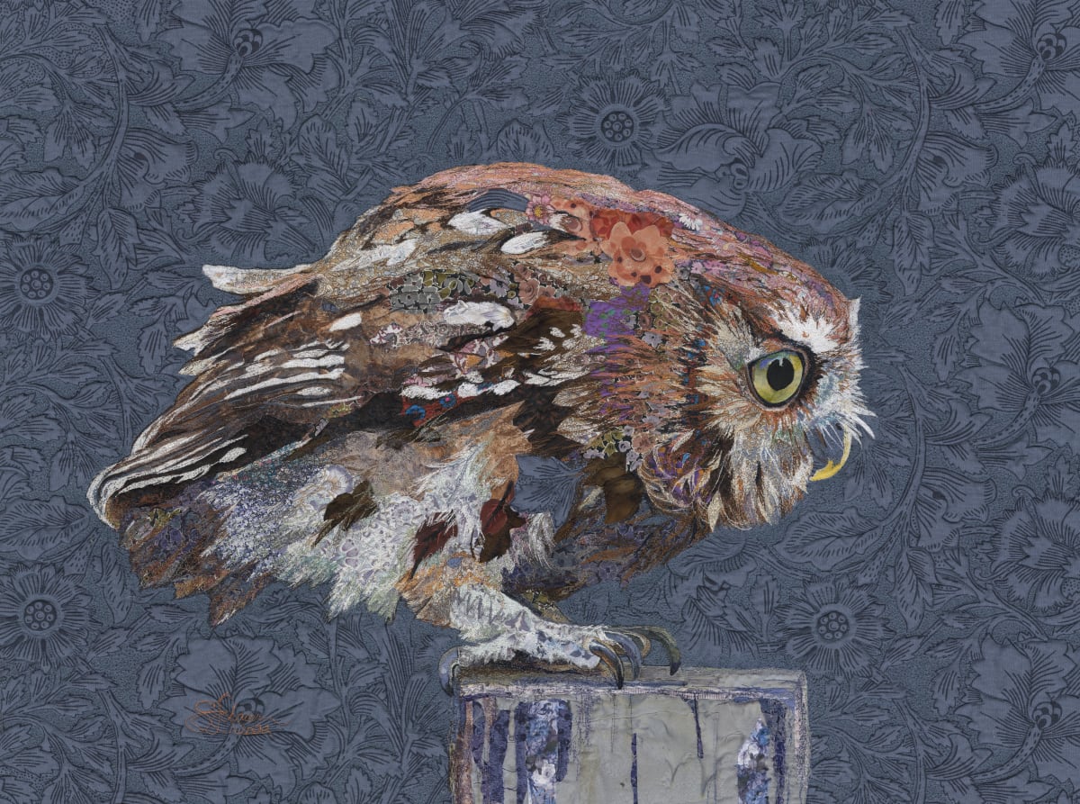 Owlet:  Eastern Screech Owl (Megascops asio) by Susan Fay Schauer Fiber Artist 