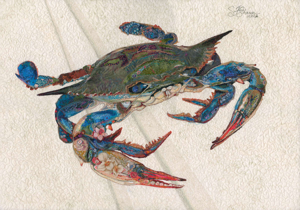 "Beautiful Swimmer"  Blue Crab (Callinectes sapidus) by Susan Fay Schauer Fiber Artist 
