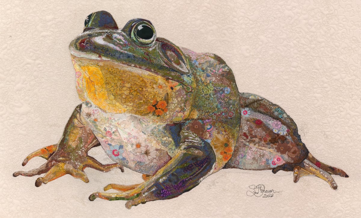 "RIBBIT"        American bullfrog (Lithobates catesbelanus) by Susan Fay Schauer Fiber Artist 