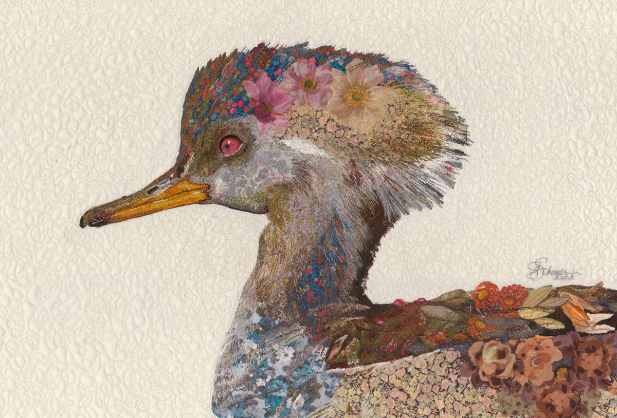Her Majesty:  Female Hooded Merganser (Lophodytes cucullatus) by Susan Fay Schauer Fiber Artist 