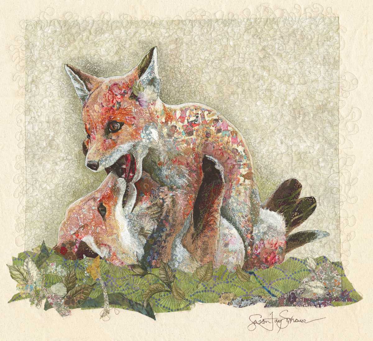 Playtime - Red Fox Pups by Susan Fay Schauer Fiber Artist 
