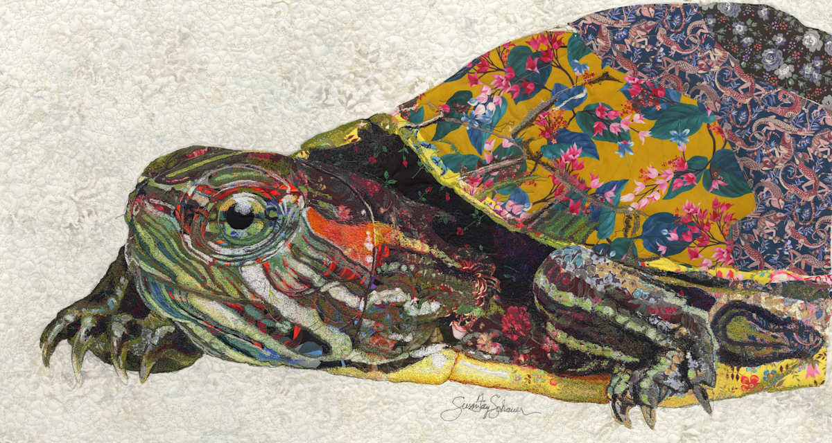 Skittles II - Red-eared Slider ( Trachemys scripta elegans) by Susan Fay Schauer Fiber Artist 