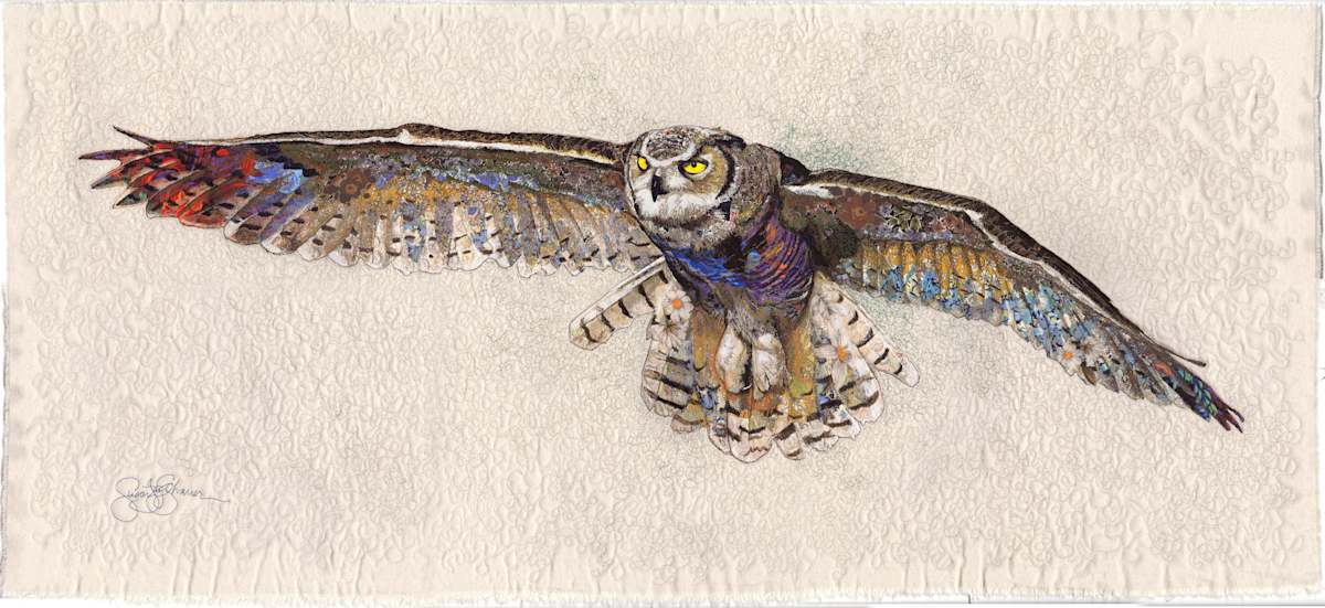Great Horned Owl  (Bubo virginianus) by Susan Fay Schauer Fiber Artist 