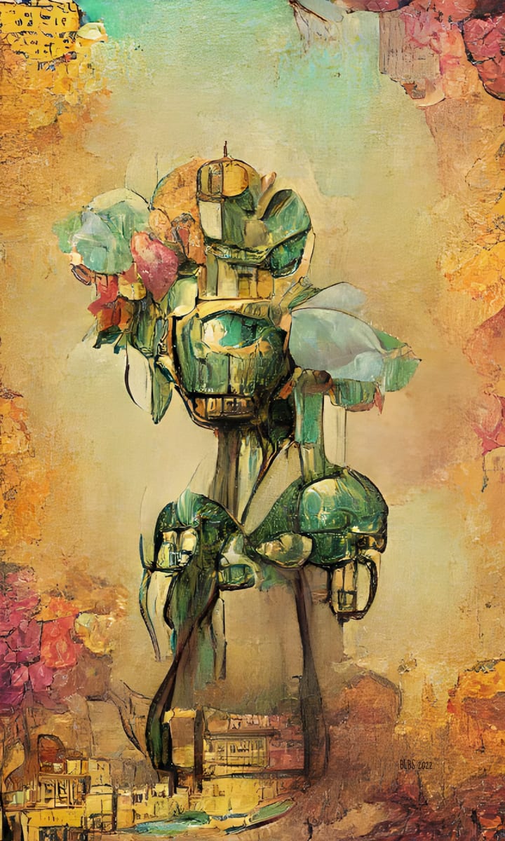 Robot Flowers No. 1 by Barbara Storey  Image: © Barbara L.B. Storey, "Robot Flowers," photomanipulation on giclée, 12x20 inches. Used with permission.