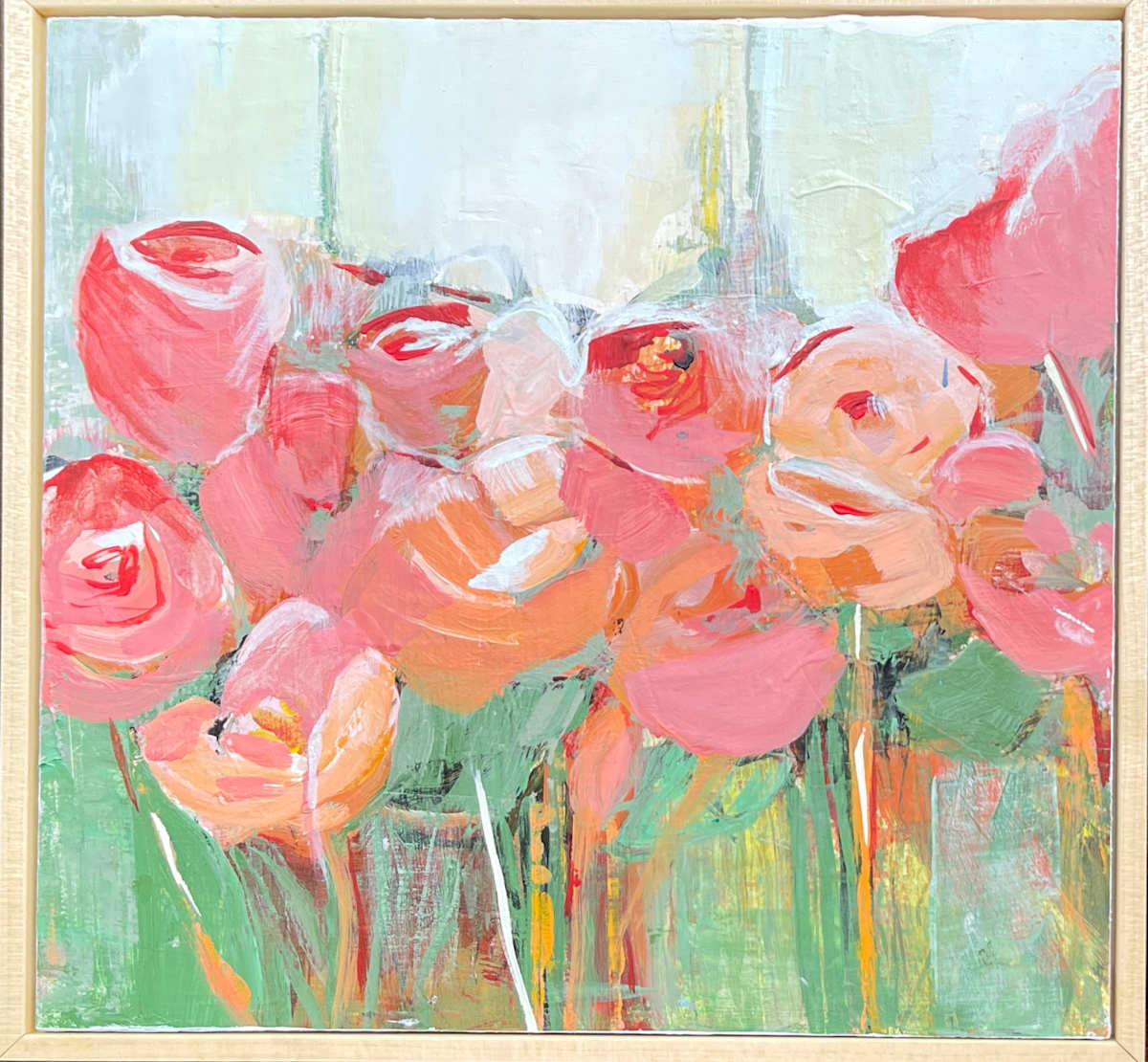 SeizetheMoment2024 (Framed) by Vicki Janssens  Image: "Seize the moment" is one of three in a floral series on birch panels.  It was inspired by the gardens surrounding the art studio.