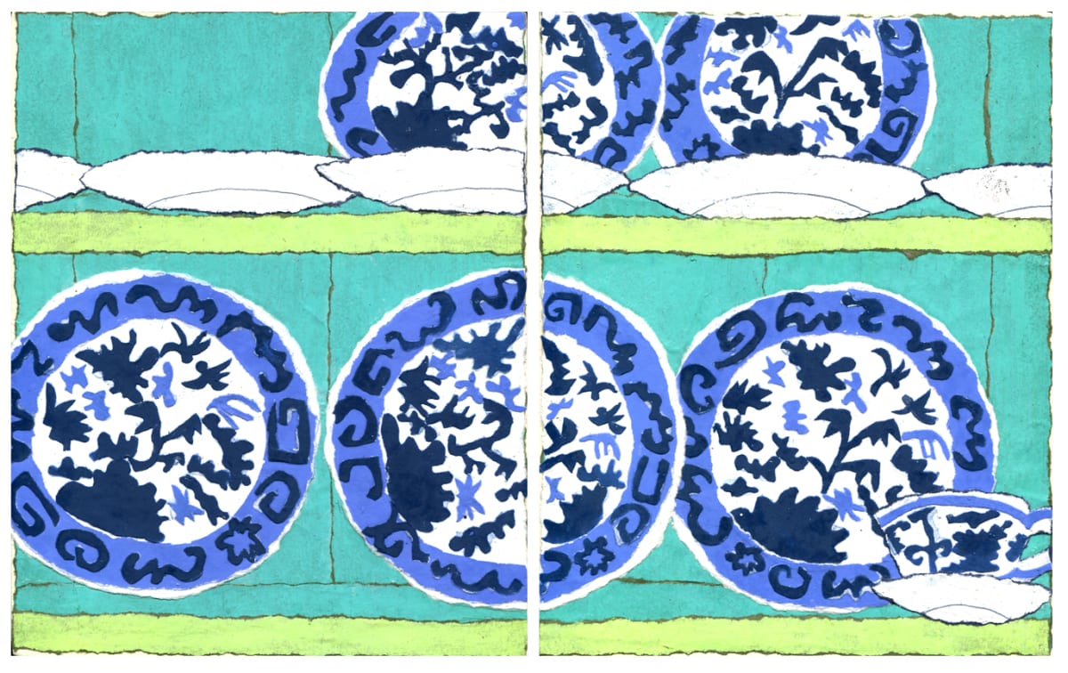 Blue & white. Mrs Barnes’ kitchen, Yerranderie NSW, Diptych, by Jan Spencer 