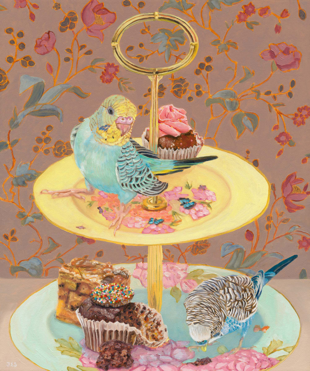 High tea with budgies (scan) by Fiona Smith 