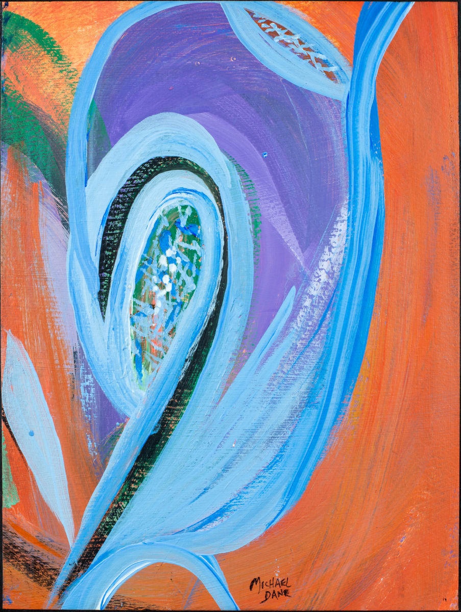 Blue Pod Desert Flower by Michael Dane  Image: Blue Pod Desert Flower acrylic on Water Color Paper onboard 12"x9"x1.5"