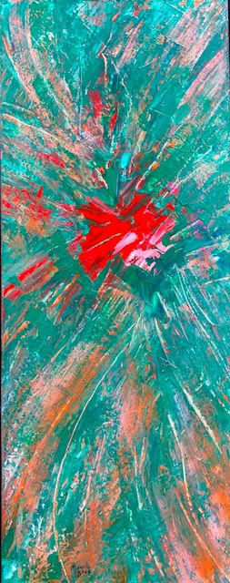Red Flower Green Sky by Michael Dane  Image: Red Flower Green Sky 40"x16"x1.5" Acrylic on canvas.