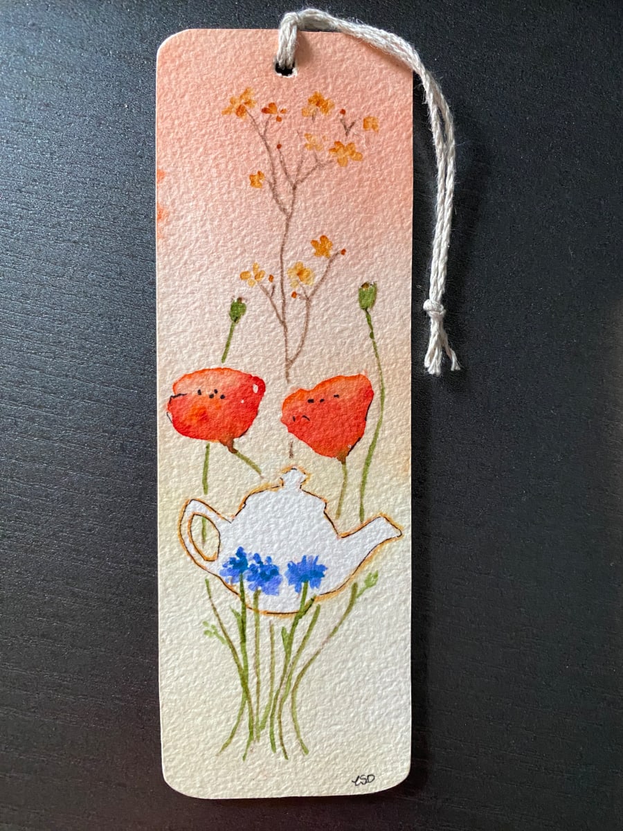 Original Bookmarks Teapot and Wildflowers #1 by Tia Sunshine Art 