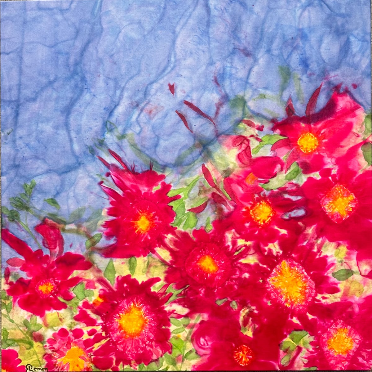 Windy Day for Peonies by Elizabeth Lemon  Image: Windy Day for Peonies - varnished on to canvas