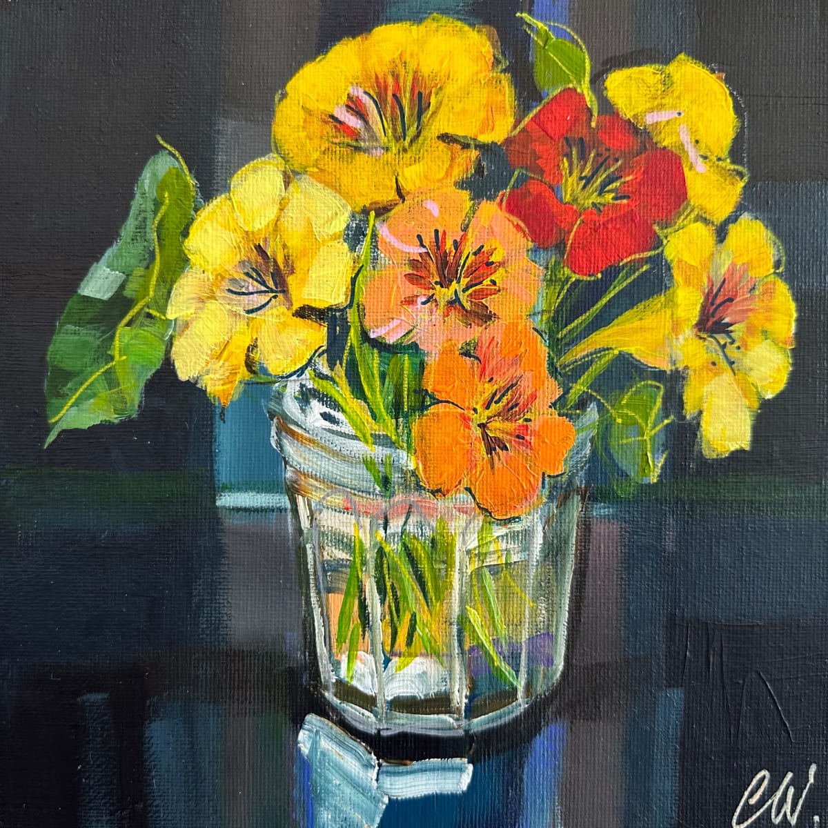 Sorrento Nasturtiums (One Red Flower) by Christine Webb 