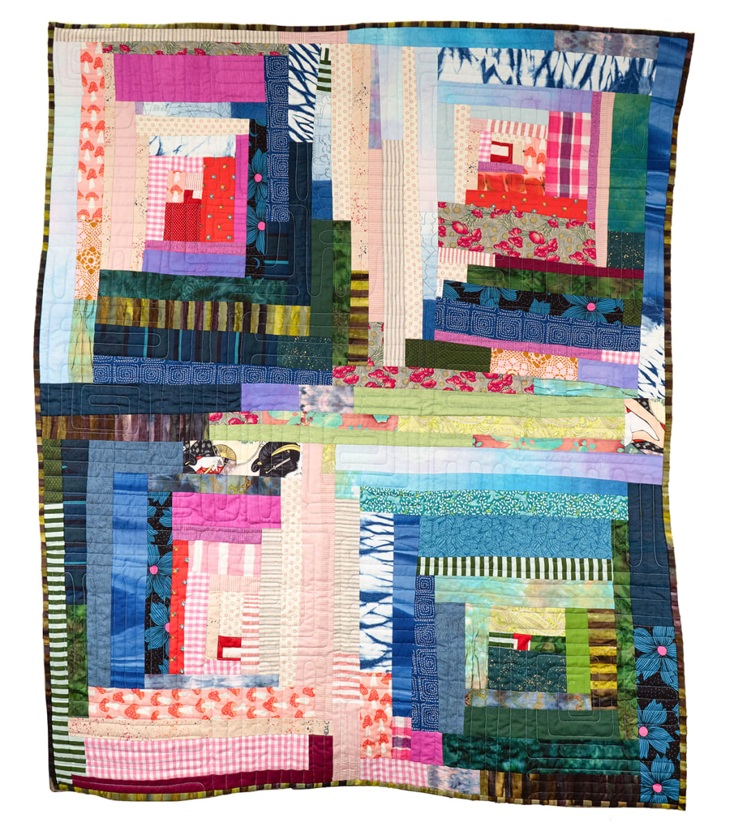 In Flux / Gifts From Our Foremothers by Sarah Atlee  Image: In Flux. Reclaimed garments and linens, silk, hand-dyed cotton, and other fabrics, machine pieced and quilted. Commissioned quilt.