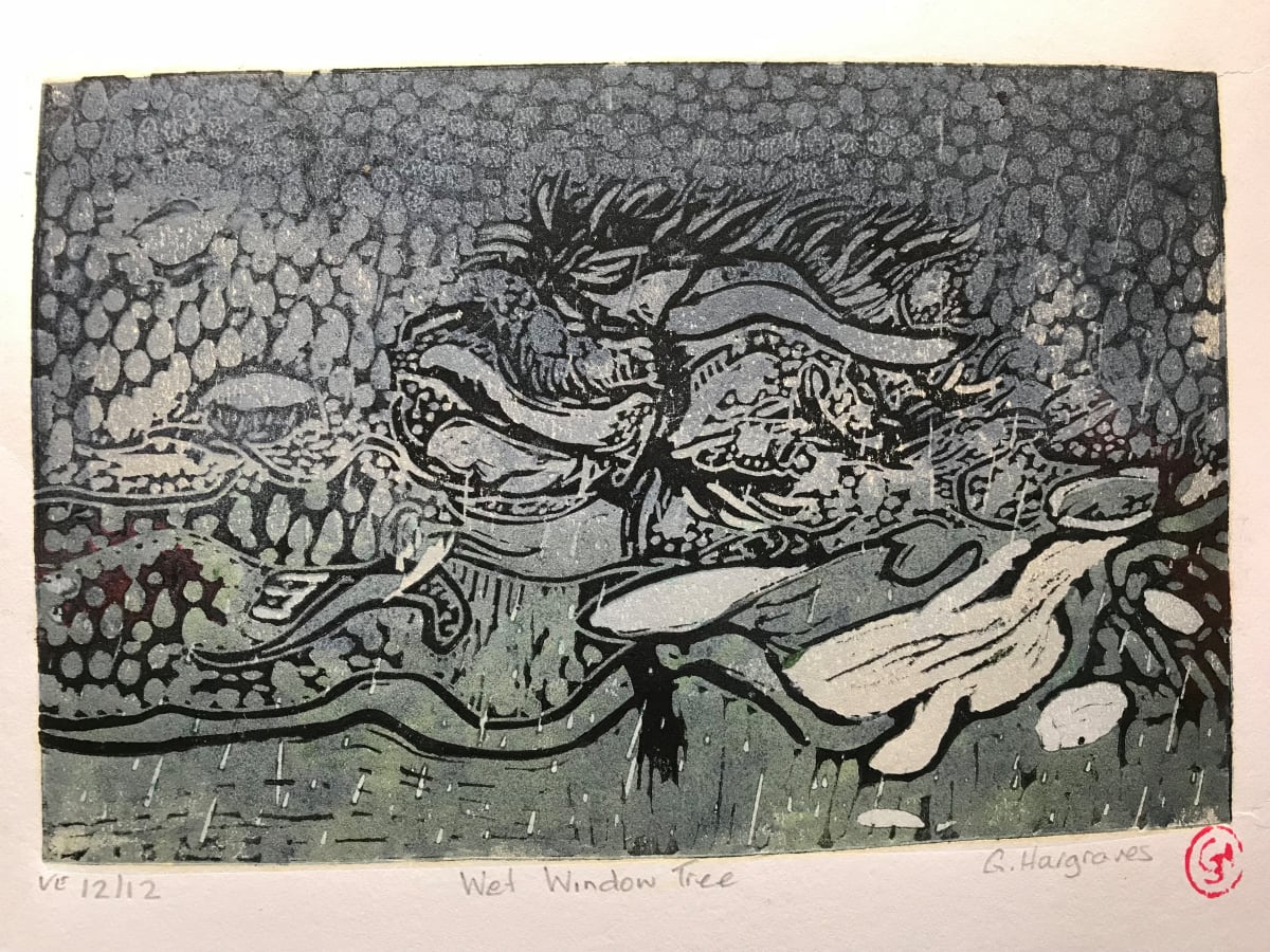 Wet window tree  Image: a variable edition reduction linocut print
