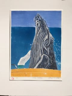 Whale watching  Image: Whale watching Reduction linocut limited edition.