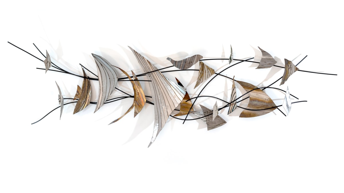 Flying Fish by Damon Hamm  Image: Motion, movement, and the connectedness of life displayed as a school of moving fish that also form the image of a single larger fish. 