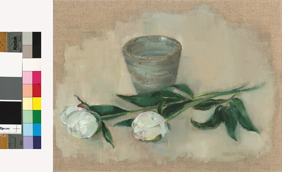 Peonies and cup by Karen Aarre 