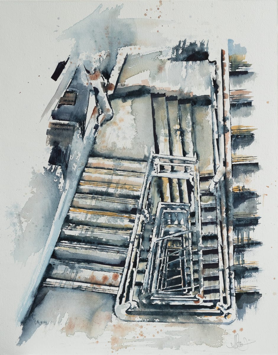 Brooklyn Inner Stairs  Image: Watercolor of inner stairs at The Hall Brooklyn development in the Brooklyn Navy Yards neighborhood.