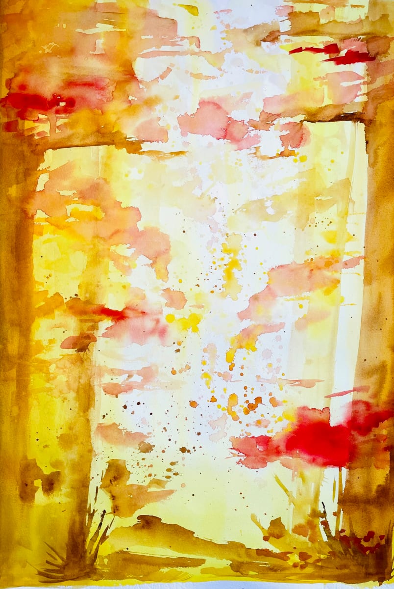 Fiery Forest Path, Falling Leaves, Image 1.