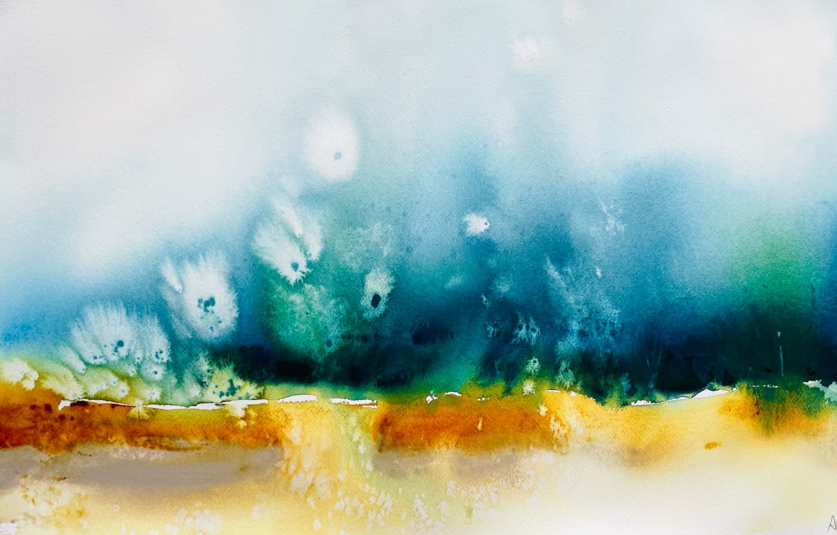 Soul Scape Oceanic by Alexandra Jamieson  Image: Watercolor scraped, not painted, on Arches archival paper.  Sea salt dapplings.