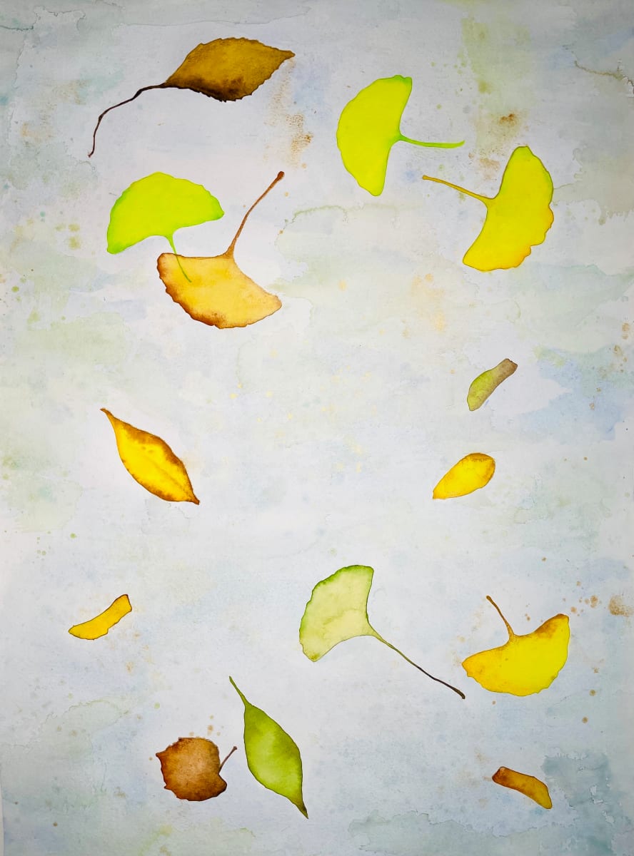 Falling Leaves 3  Image: Watercolor of falling Ginko leaves and Maple winged seeds. Upstate New York.
