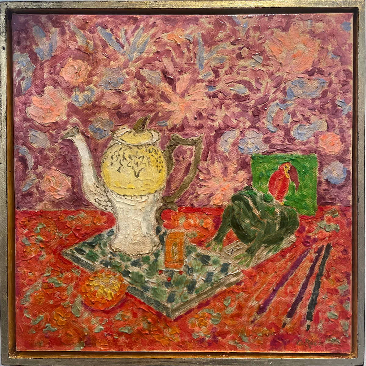 Porcelain Pot by Christopher Roch  Image: Porcelain Pot, Impasto acrylic on stretched canvas with gold leaf frame
