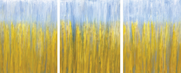 Field of Grain in the Rain (triptych) by Rachel Brask 