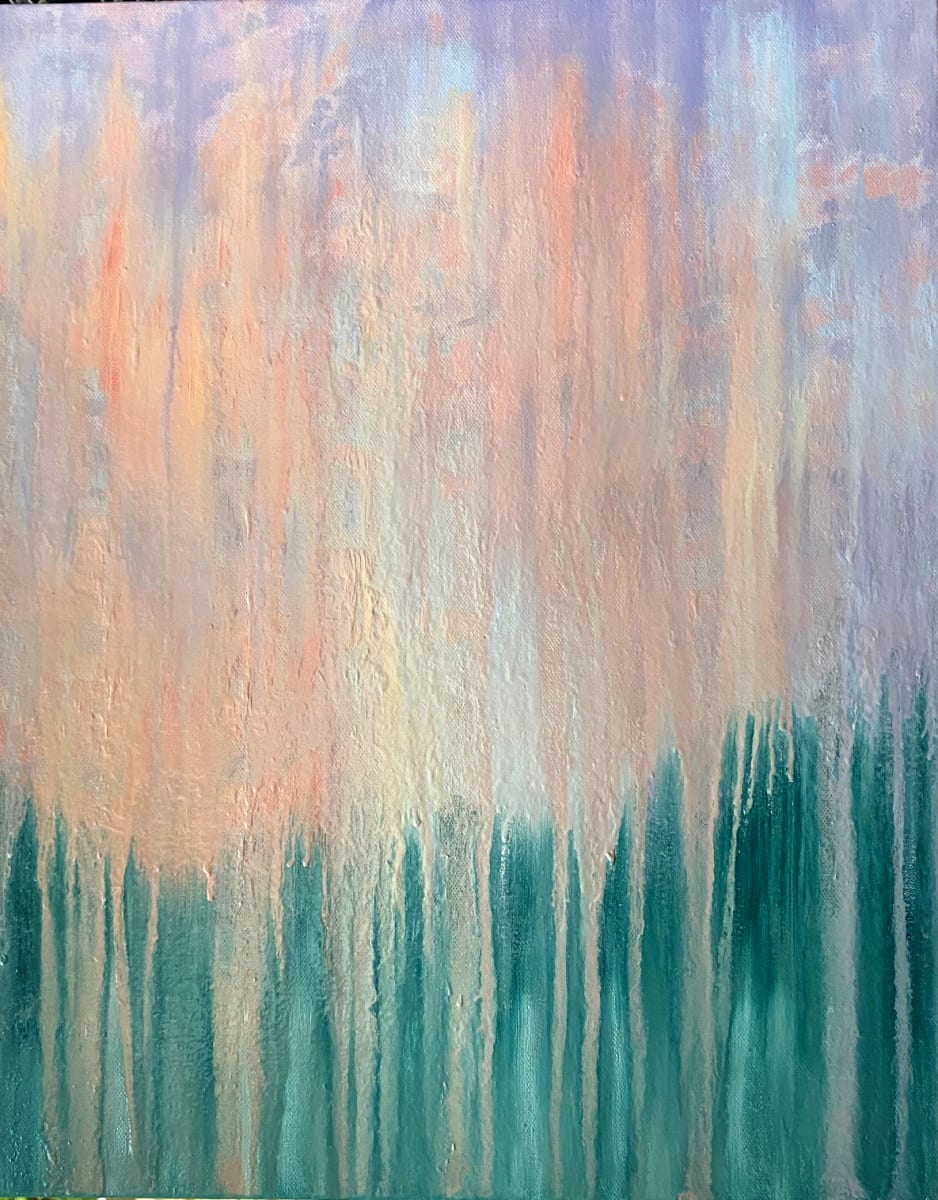 Pastel Pink Rainy Skies Over Pine Hills by Rachel Brask 