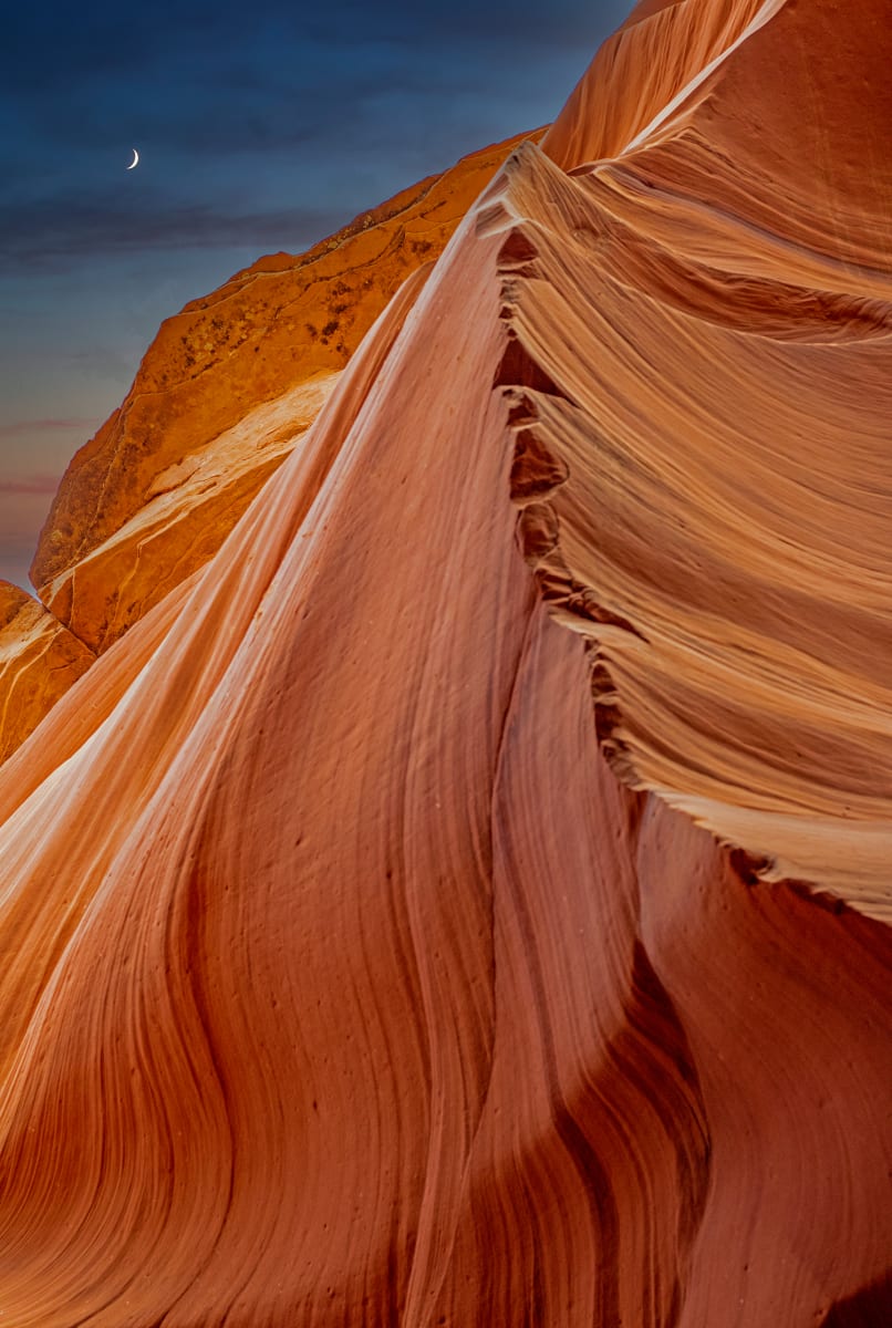 Slot Canyon 9 by Sandra Swan  Image: Crescent Moon over slot canyon formation near Antelope Canyon.