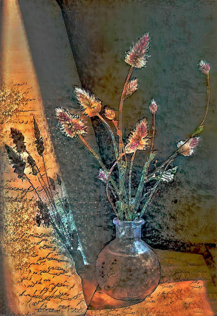 Vase of Flowers by Sandra Swan  Image: Contemporary  digital painting of a vase of desert flowers in the late afternoon. When you want to make the finest impression: Acrylic is to wall art, what HD is to TV. Acrylic prints, in basic terms, are photos printed on shatter resistant, lightweight glass panels.

Digital images are printed directly on the surface of the acrylic panel via a flatbed printer creating a luminous look with colors that pop. Acrylic prints are an affordable route to modernize and personalize your decor, giving your residential or commercial space a beautiful focal point that will impress guests and clients alike.

Often found in modern homes/offices, hospitality spaces, and art galleries, this product is truly one-of-a-kind and cannot be replicated by other solutions like a laminated photo, or a photo encased in acrylic for instance. Acrylic offers colors that are more vivid, glossy, and have a higher contrast.

Message for alternative or custom sizes. Also available as conventional print.  