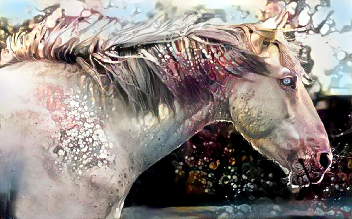Wild Cremello Mustang by Sandra Swan  Image: Contemporary digital painting of wild horse as seen in Southwestern USA. When you want to make the finest impression: Acrylic is to wall art, what HD is to TV. Acrylic prints, in basic terms, are photos printed on shatter resistant, lightweight glass panels.

Digital images are printed directly on the surface of the acrylic panel via a flatbed printer creating a luminous look with colors that pop. Acrylic prints are an affordable route to modernize and personalize your decor, giving your residential or commercial space a beautiful focal point that will impress guests and clients alike.

Often found in modern homes/offices, hospitality spaces, and art galleries, this product is truly one-of-a-kind and cannot be replicated by other solutions like a laminated photo, or a photo encased in acrylic for instance. Acrylic offers colors that are more vivid, glossy, and have a higher contrast.

Message for alternative or custom sizes. Also available as conventional print.  