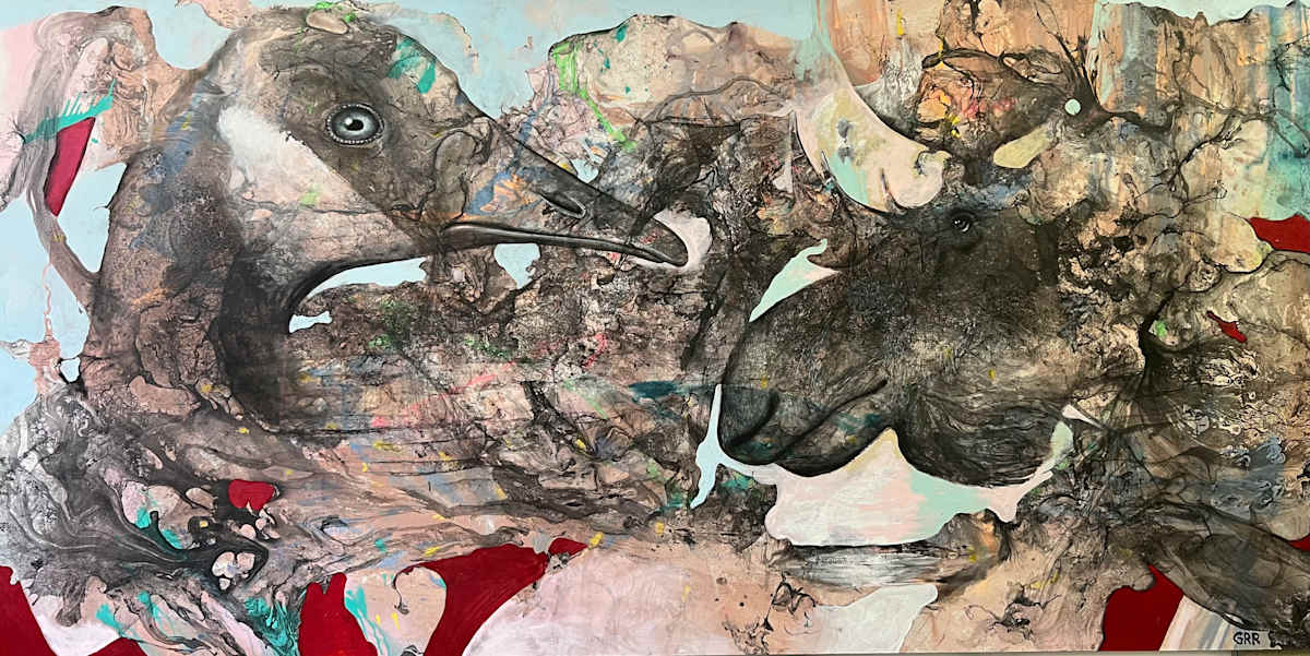 Canadiana by Glen Ronald  Image: Large painting of a moose and a goose.